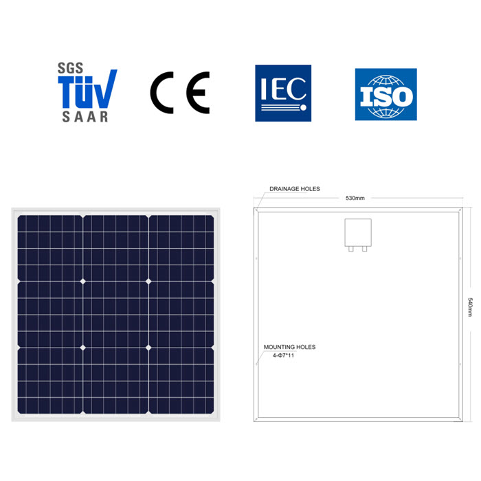 แผงโซลาร์เซลล์ 50W MONO Crystalline Solar PV Module 18V กรอบอลูมิเนียม Powitt