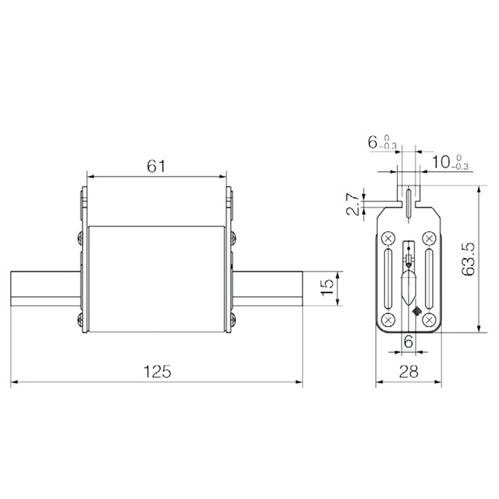 ฟิวส์ใบมีด DC Solar ขนาด 1000V 160A เฉพาะฟิวส์ไม่รวมฐาน