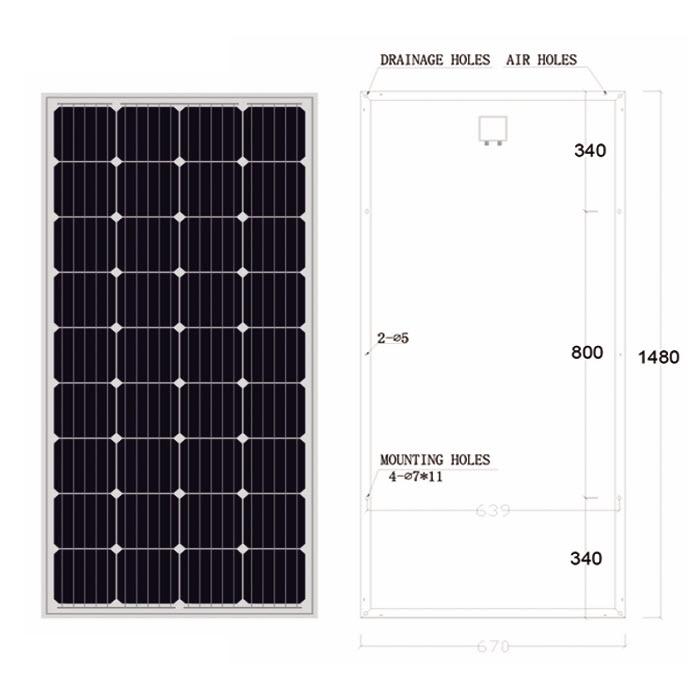 แผงโซลาร์เซลล์ 150W MONO Crystalline Solar PV Module 18V กรอบอลูมิเนียม Powitt