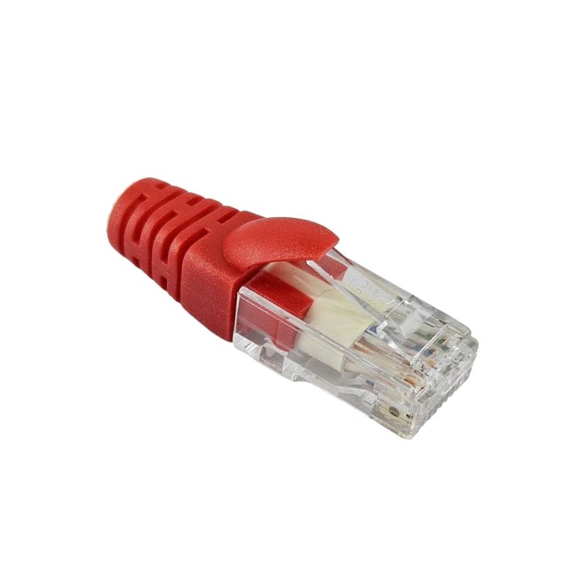 หัวต่อสาย LAN หัวแลนมาตรฐาน CAT6 RJ45 พร้อมบูทล็อกสายแลน สีแดง