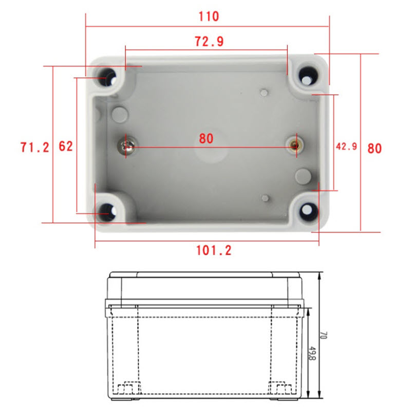 กล่องสายไฟ กล่องวงจรไฟฟ้า ฝาใส กันน้ำ IP67 ABS พลาสติกหนา ขนาด 110x80x70 มม.