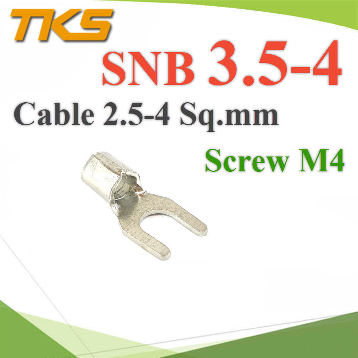 หางปลาแฉกเปลือย SNB 3.5-4 ทองแดงชุบ TKS Terminal สายไฟ 4 Sq.mm. สกรู M4 (แพค 20 ชิ้น)