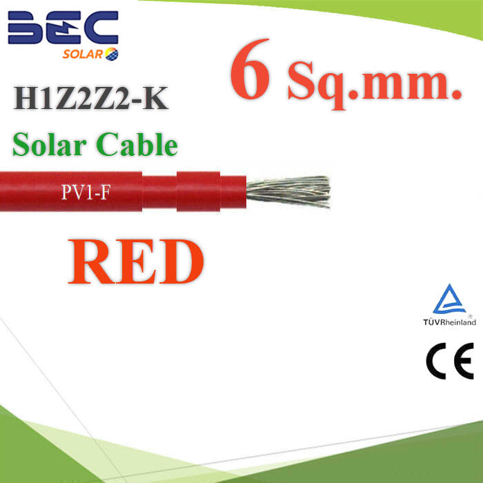 100 เมตร สายไฟ Solar DC BEC สำหรับ โซล่าเซลล์ H1Z2Z2 PV 1x6.0 mm2 สีแดง