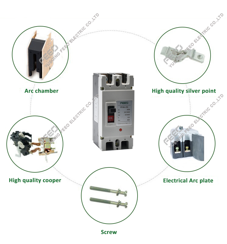 MCCB 800VDC 40A เบรกเกอร์ไฟฟ้า DC Solar Battery FEEO รุ่น FPVM-250